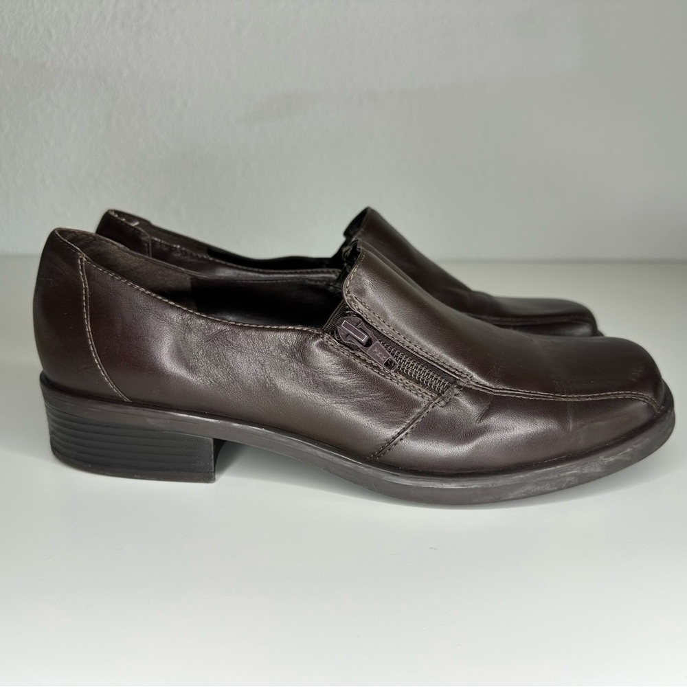 Naturalizer-Loafer-Square Box Toe-Zipper-Brown-Leather Granny Core-Women size 10